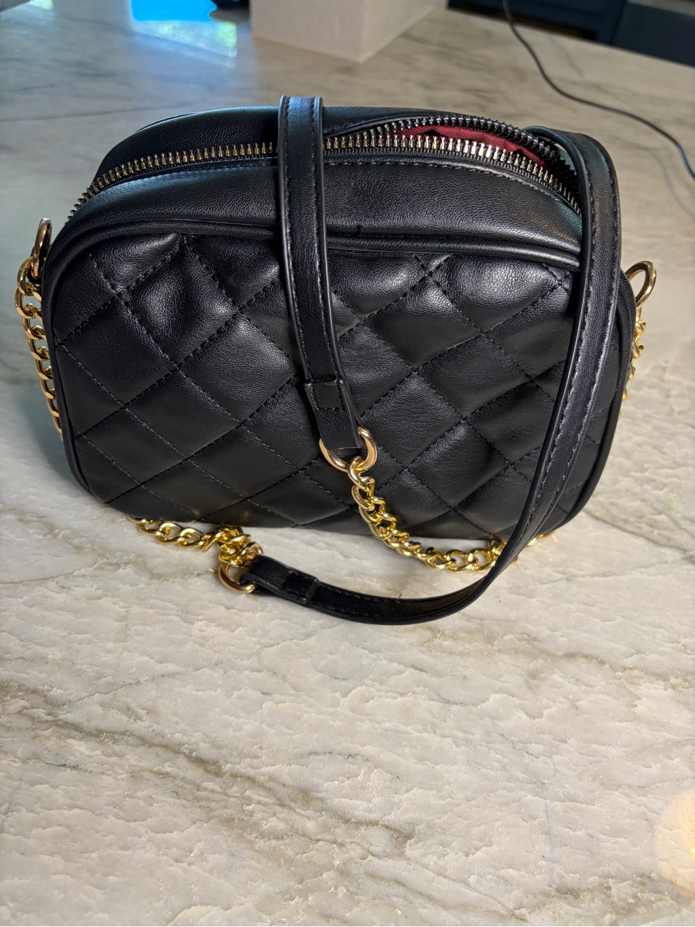 Quilted Black Crossbody Bag with Gold Chain Strap